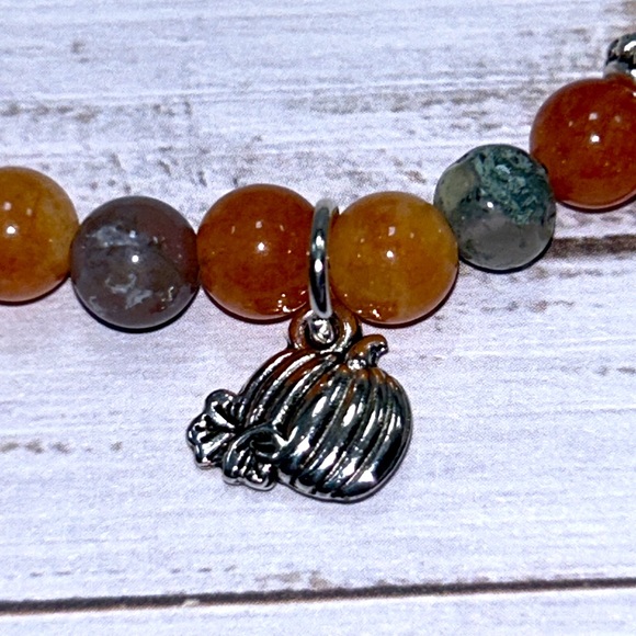 Handmade Fall Pumpkin Charm Bracelet with Natural Indian Agate & Sun Stones! - Picture 4 of 6